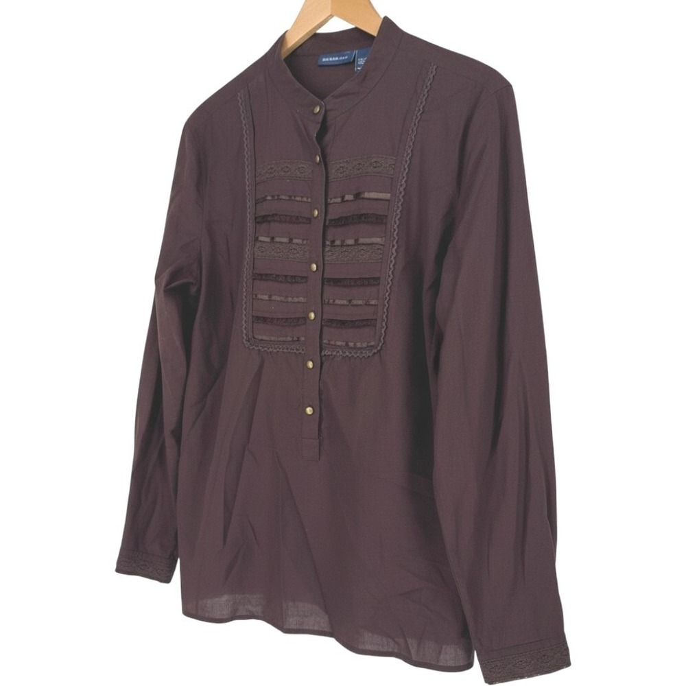 Vintage Peasant Button Shirt Large Brown Yoke Western‎ Prairie Country Granola